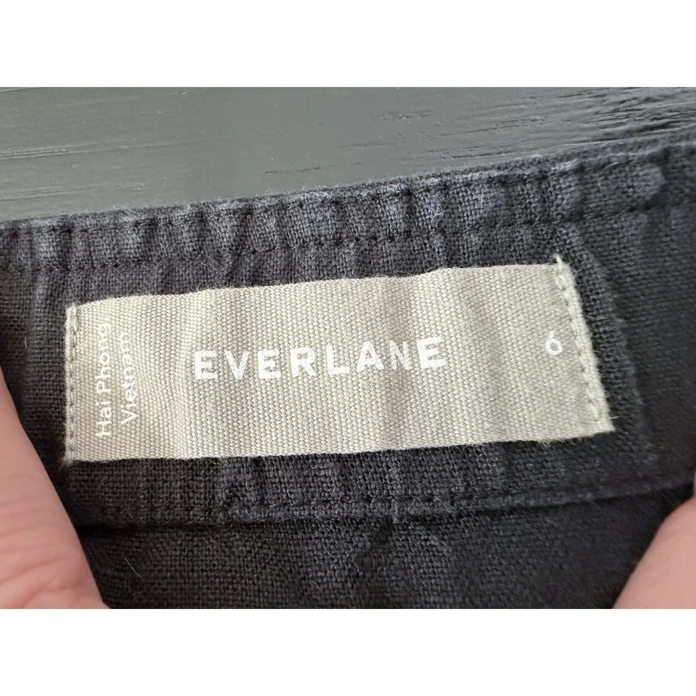 Everlane Black Linen Picnic Jumpsuit Button Front Cropped Wide Leg Size 6